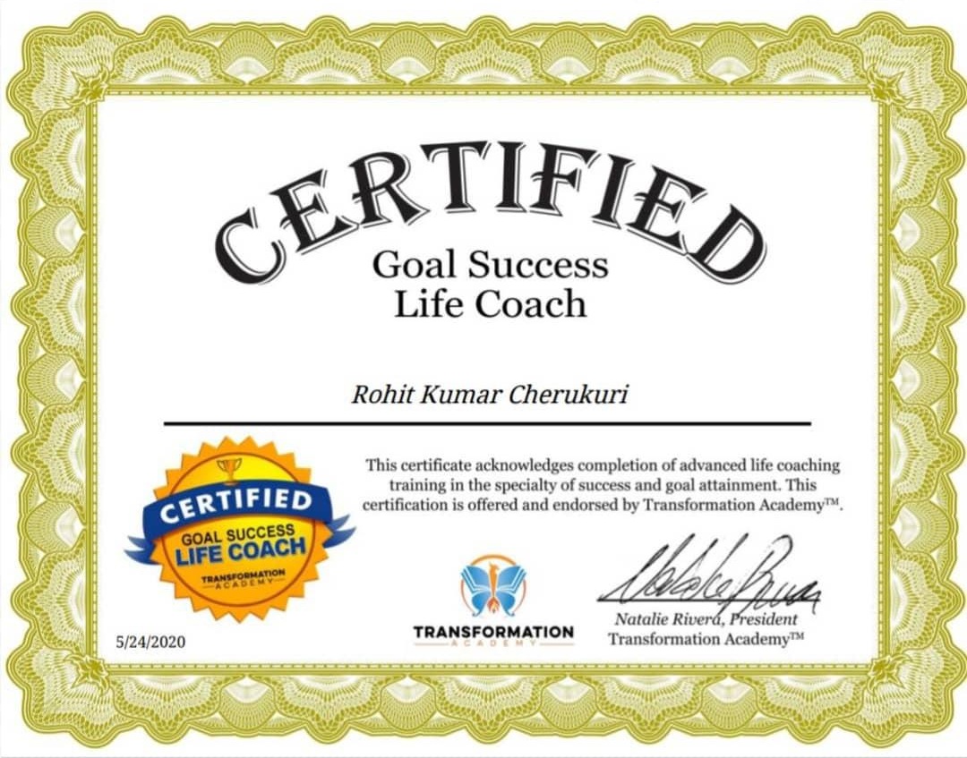 Certified Goal Success Life Coach certificate